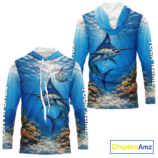 Personalized Offshore Fishing Jerseys, Marlin Fishing Shirts Long Sleeve Hooded For Men NHT822