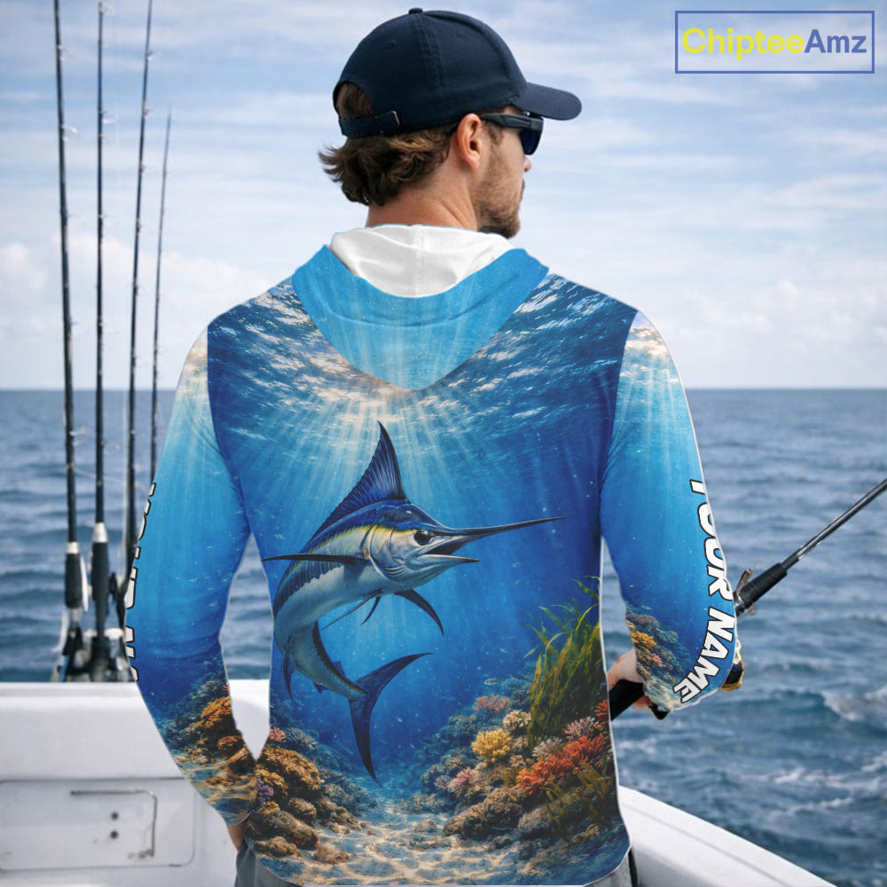 Personalized Offshore Fishing Jerseys, Marlin Fishing Shirts Long Sleeve Hooded For Men NHT822