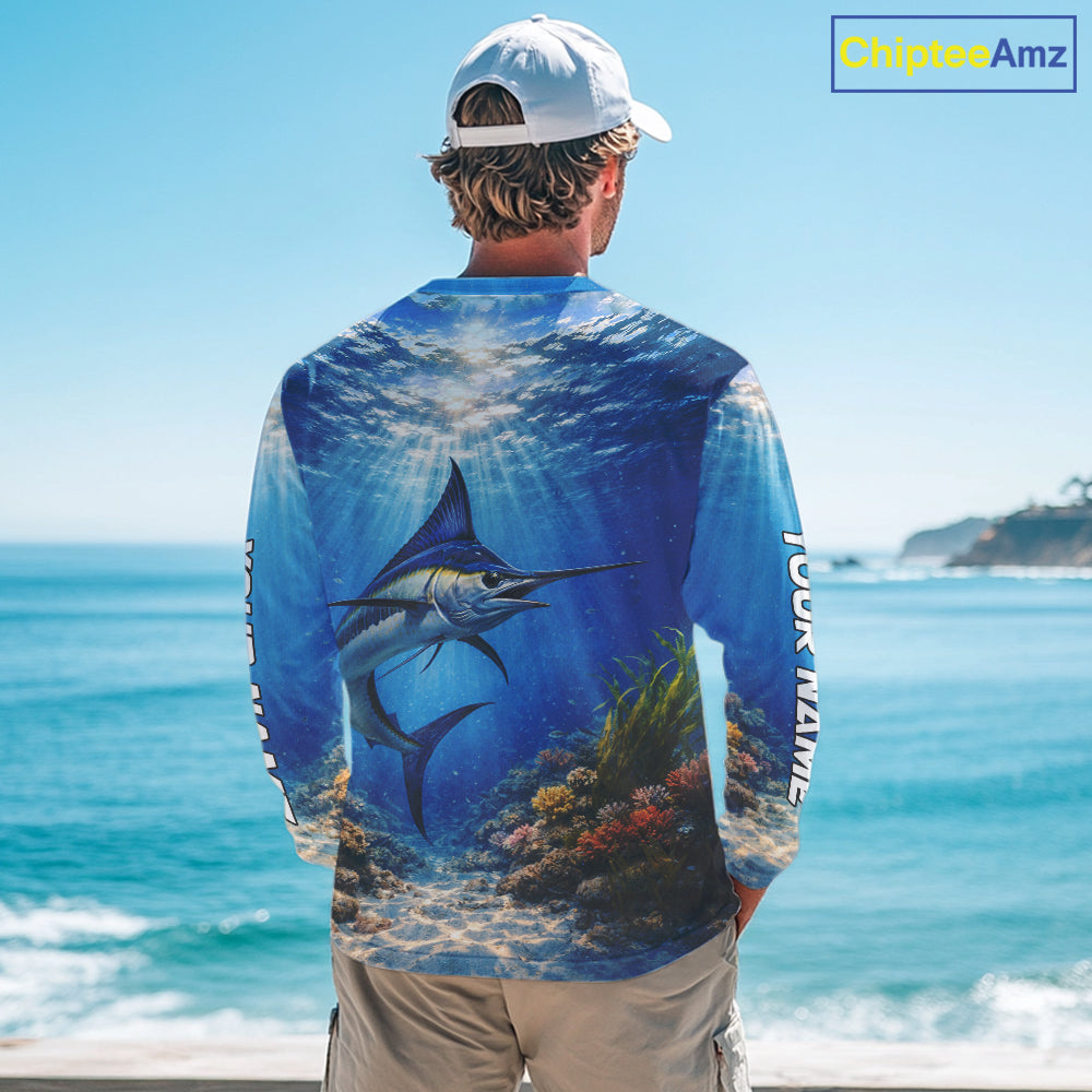 Personalized Offshore Fishing Jerseys, Marlin Fishing Shirts Long Sleeve For Men NHT822