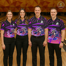 Load image into Gallery viewer, Custom Bowling Team Polo Shirt Neon Raccoon Bowling Personalized Name Jersey For Men NHT1138