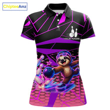 Load image into Gallery viewer, Custom Neon Sloth Bowling Jersey for Women | Personalized Team Polo