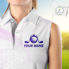Load image into Gallery viewer, Personalized Purple Swirl Golf Polo - Women's Sleeveless Team Name Performance Jersey