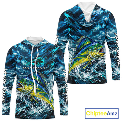 Custom Mahi Mahi Fishing Jersey With Name, Dorado Hooded Long Sleeve Tournament Shirt NHT1595