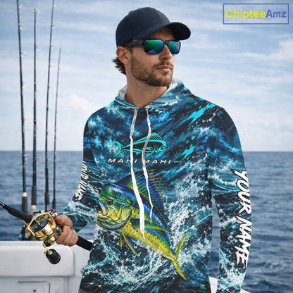 Custom Mahi Mahi Fishing Jersey With Name, Dorado Hooded Long Sleeve Tournament Shirt NHT1595
