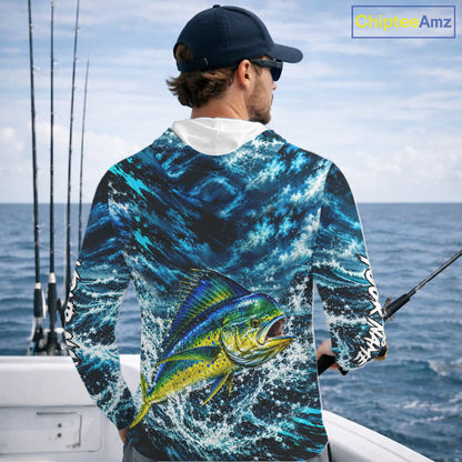 Custom Mahi Mahi Fishing Jersey With Name, Dorado Hooded Long Sleeve Tournament Shirt NHT1595