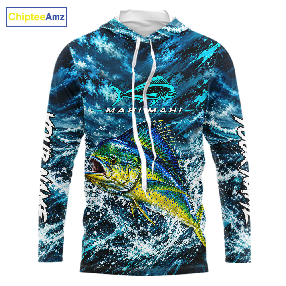Custom Mahi Mahi Fishing Jersey With Name, Dorado Hooded Long Sleeve Tournament Shirt NHT1595