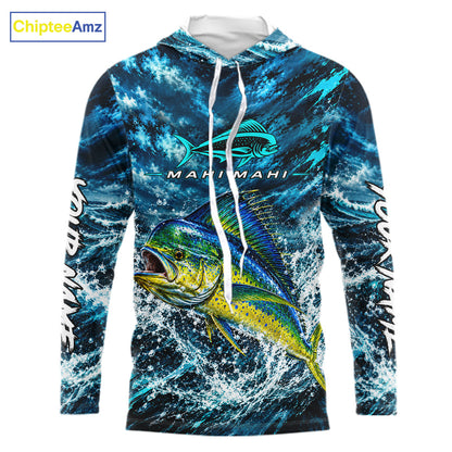Custom Mahi Mahi Fishing Jersey With Name, Dorado Hooded Long Sleeve Tournament Shirt NHT1595