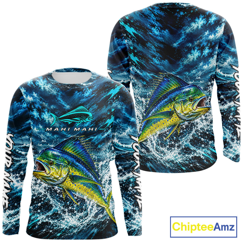 Custom Mahi Mahi Fishing Jersey With Name, Dorado Long Sleeve Tournament Shirt NHT1595