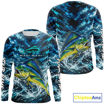 Custom Mahi Mahi Fishing Jersey With Name, Dorado Long Sleeve Tournament Shirt NHT1595