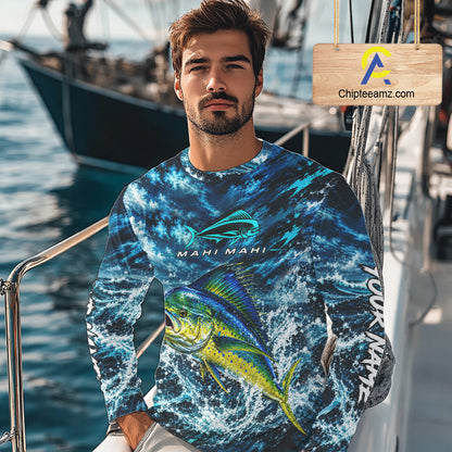 Custom Mahi Mahi Fishing Jersey With Name, Dorado Long Sleeve Tournament Shirt NHT1595