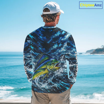 Custom Mahi Mahi Fishing Jersey With Name, Dorado Long Sleeve Tournament Shirt NHT1595