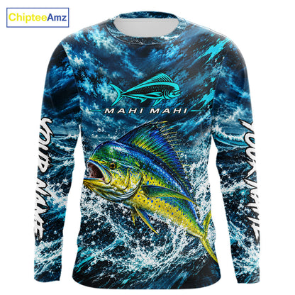 Custom Mahi Mahi Fishing Jersey With Name, Dorado Long Sleeve Tournament Shirt NHT1595