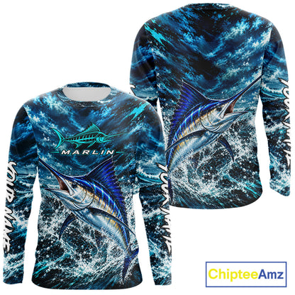 Custom Marlin Fishing Jersey With Name, Marlin Long Sleeve Tournament Shirt NHT1596