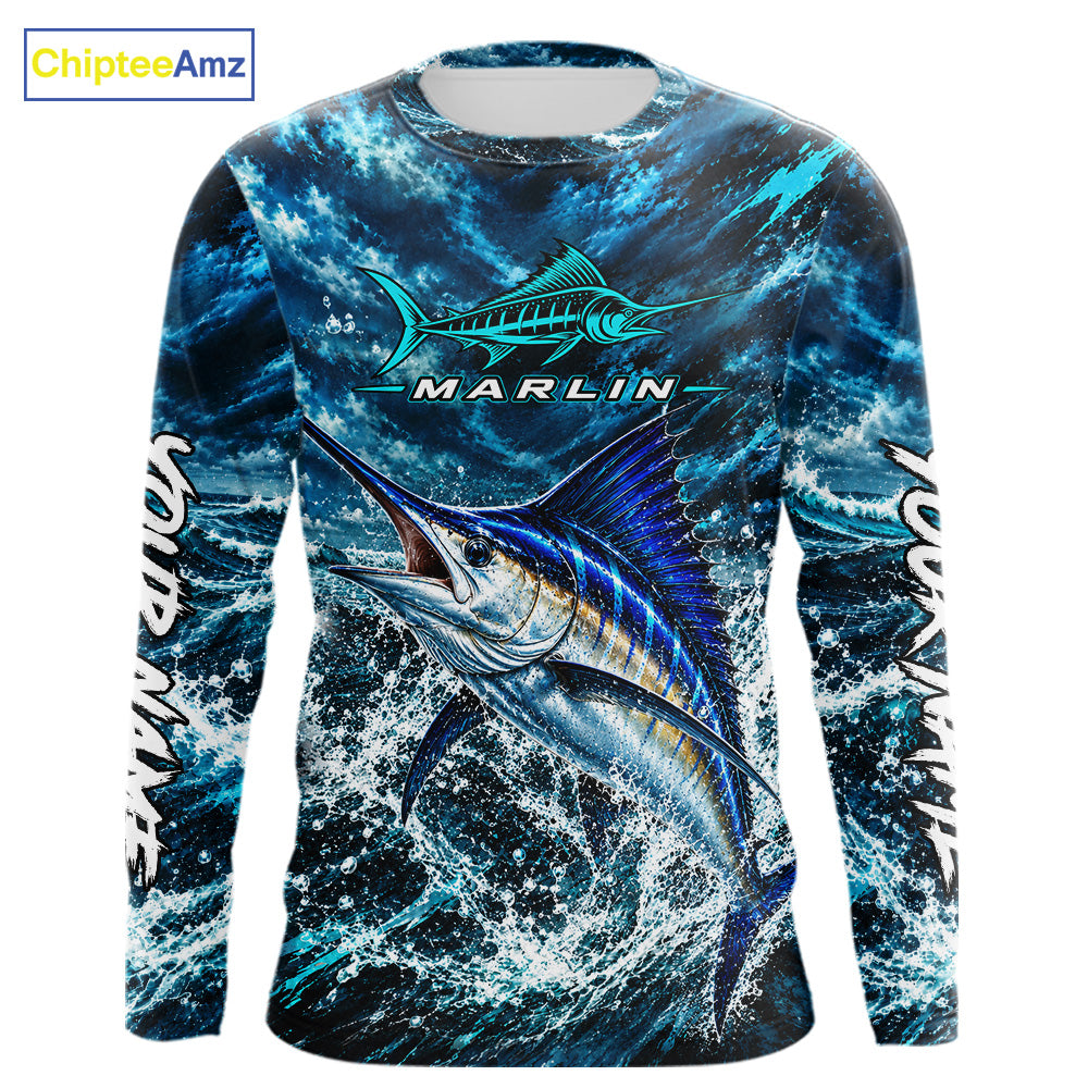 Custom Marlin Fishing Jersey With Name, Marlin Long Sleeve Tournament Shirt NHT1596