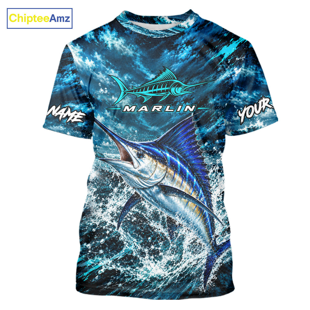 Custom Marlin Fishing Jersey With Name, Marlin Short Sleeve Tournament Shirt NHT1596