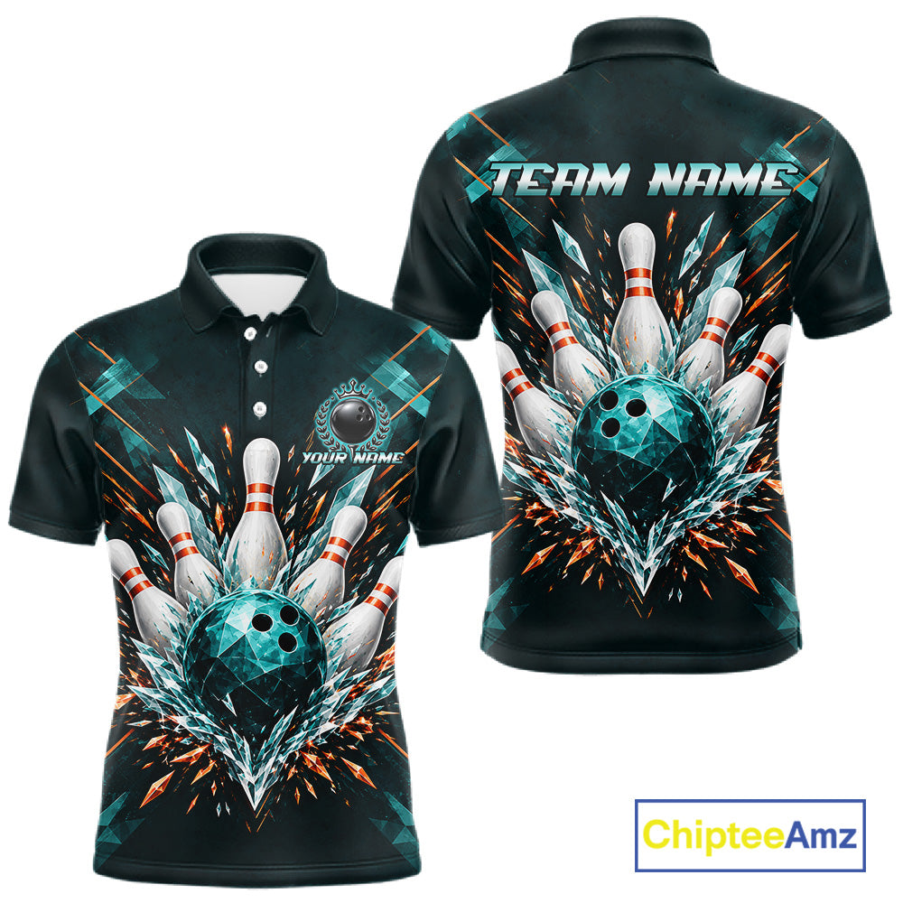 Personalized Geometric Crystal Tournament Polo Team Bowling Shirt, Bowling Shirt For Men NHT1600