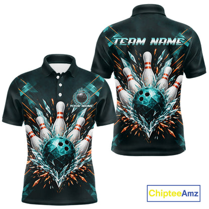 Personalized Geometric Crystal Tournament Polo Team Bowling Shirt, Bowling Shirt For Men NHT1600