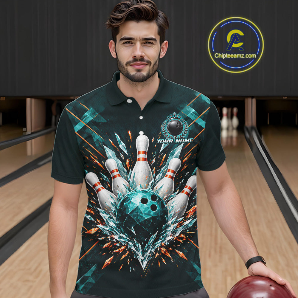Personalized Geometric Crystal Tournament Polo Team Bowling Shirt, Bowling Shirt For Men NHT1600