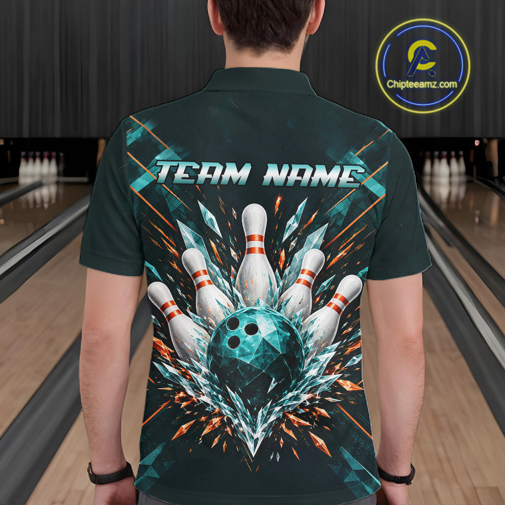 Personalized Geometric Crystal Tournament Polo Team Bowling Shirt, Bowling Shirt For Men NHT1600