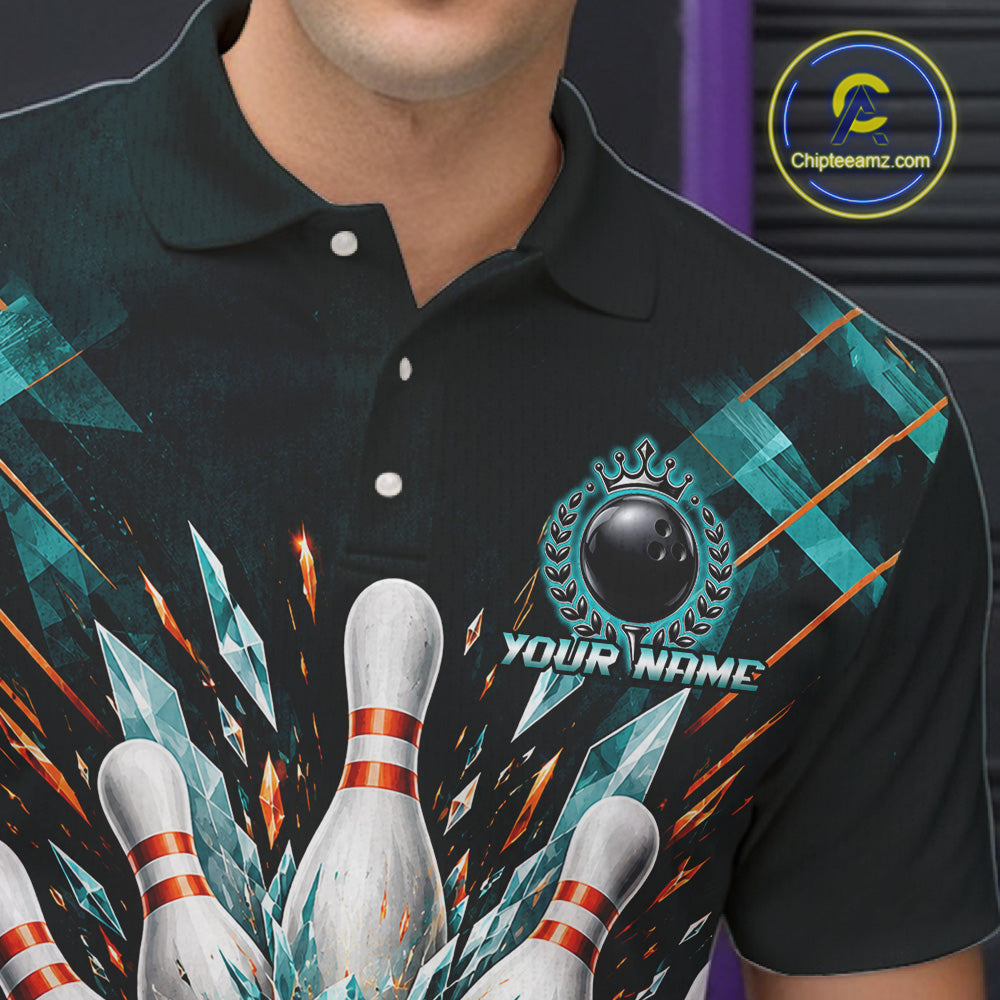 Personalized Geometric Crystal Tournament Polo Team Bowling Shirt, Bowling Shirt For Men NHT1600
