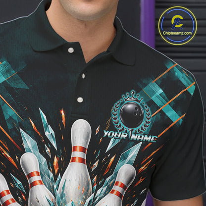 Personalized Geometric Crystal Tournament Polo Team Bowling Shirt, Bowling Shirt For Men NHT1600