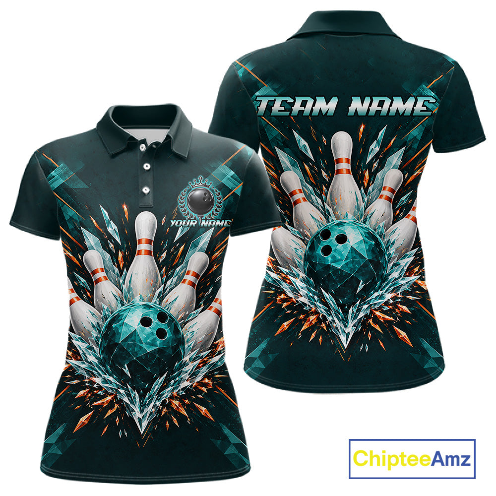 Personalized Geometric Crystal Tournament Polo Team Bowling Shirt, Bowling Shirt For Women NHT1600