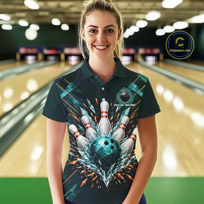 Personalized Geometric Crystal Tournament Polo Team Bowling Shirt, Bowling Shirt For Women NHT1600
