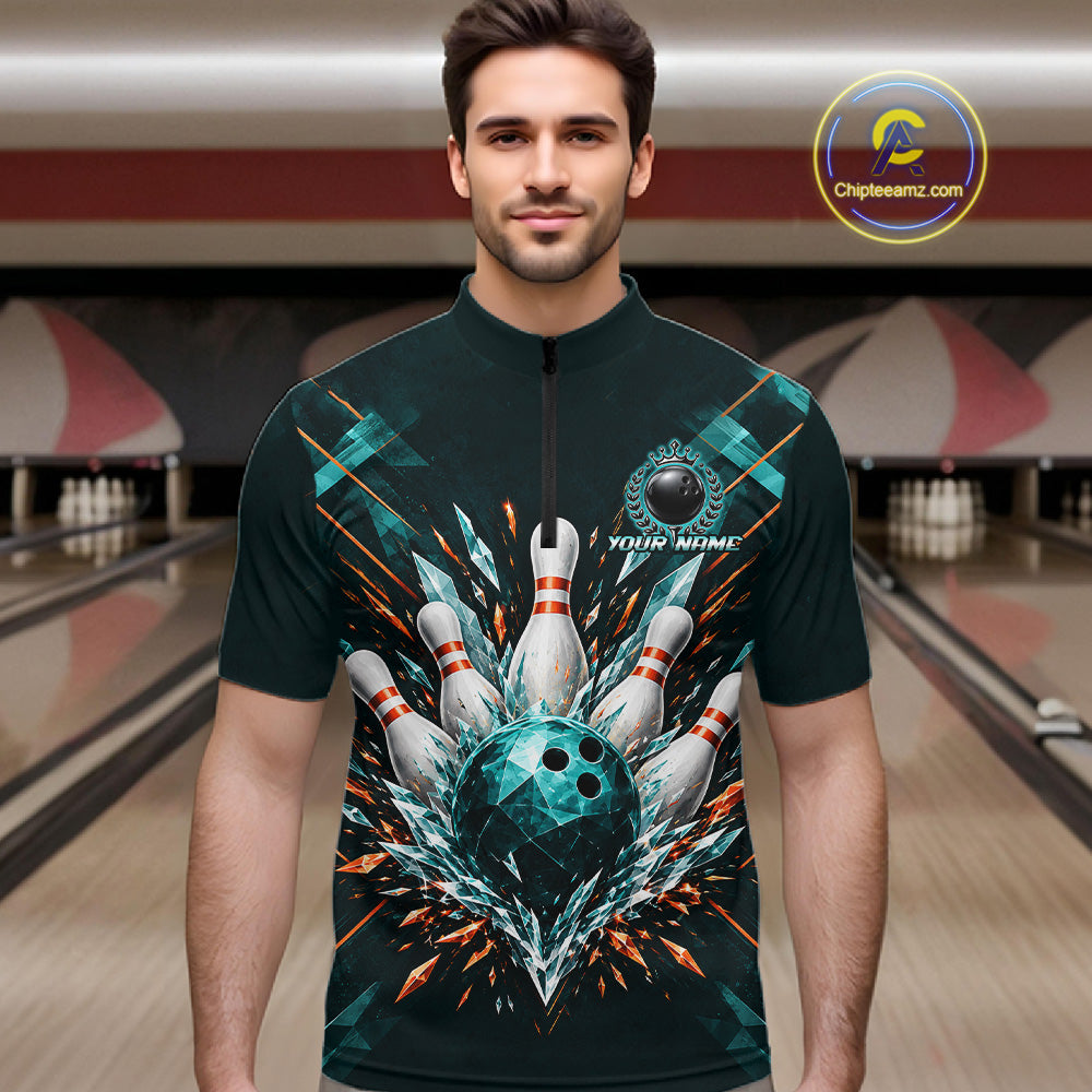 Personalized Geometric Crystal Tournament Polo Team Bowling Shirt, Bowling Shirt For Men NHT1600