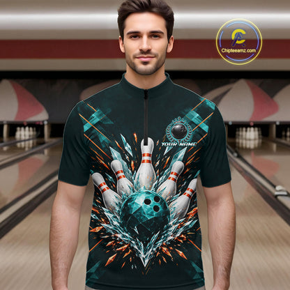 Personalized Geometric Crystal Tournament Polo Team Bowling Shirt, Bowling Shirt For Men NHT1600