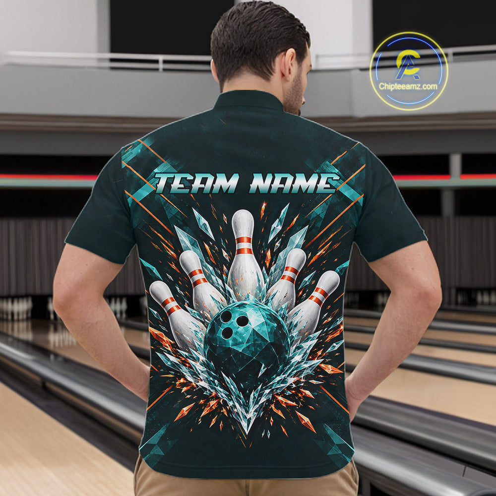 Personalized Geometric Crystal Tournament Polo Team Bowling Shirt, Bowling Shirt For Men NHT1600