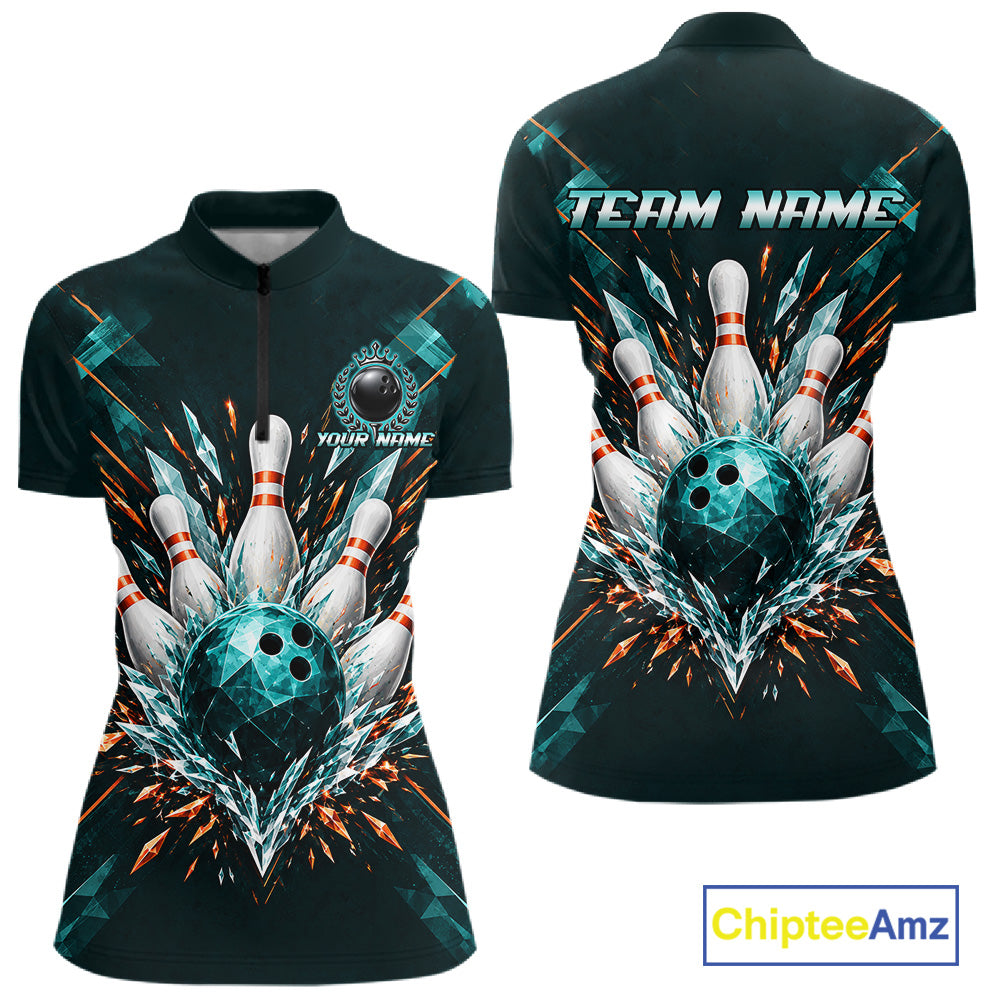 Personalized Geometric Crystal Tournament Polo Team Bowling Shirt, Bowling Shirt For Women NHT1600