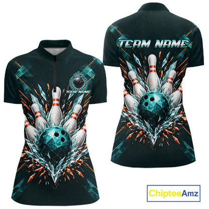 Personalized Geometric Crystal Tournament Polo Team Bowling Shirt, Bowling Shirt For Women NHT1600
