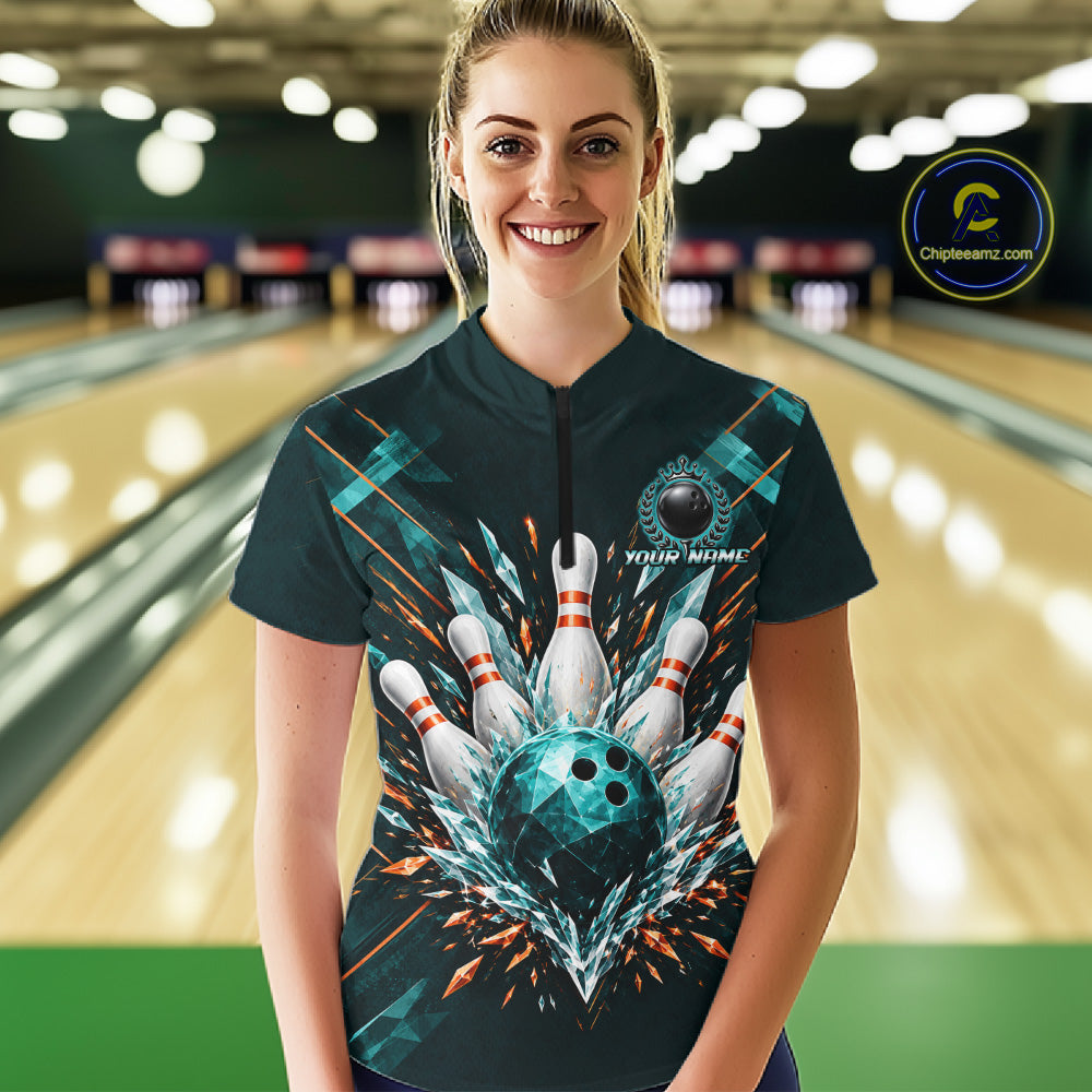 Personalized Geometric Crystal Tournament Polo Team Bowling Shirt, Bowling Shirt For Women NHT1600