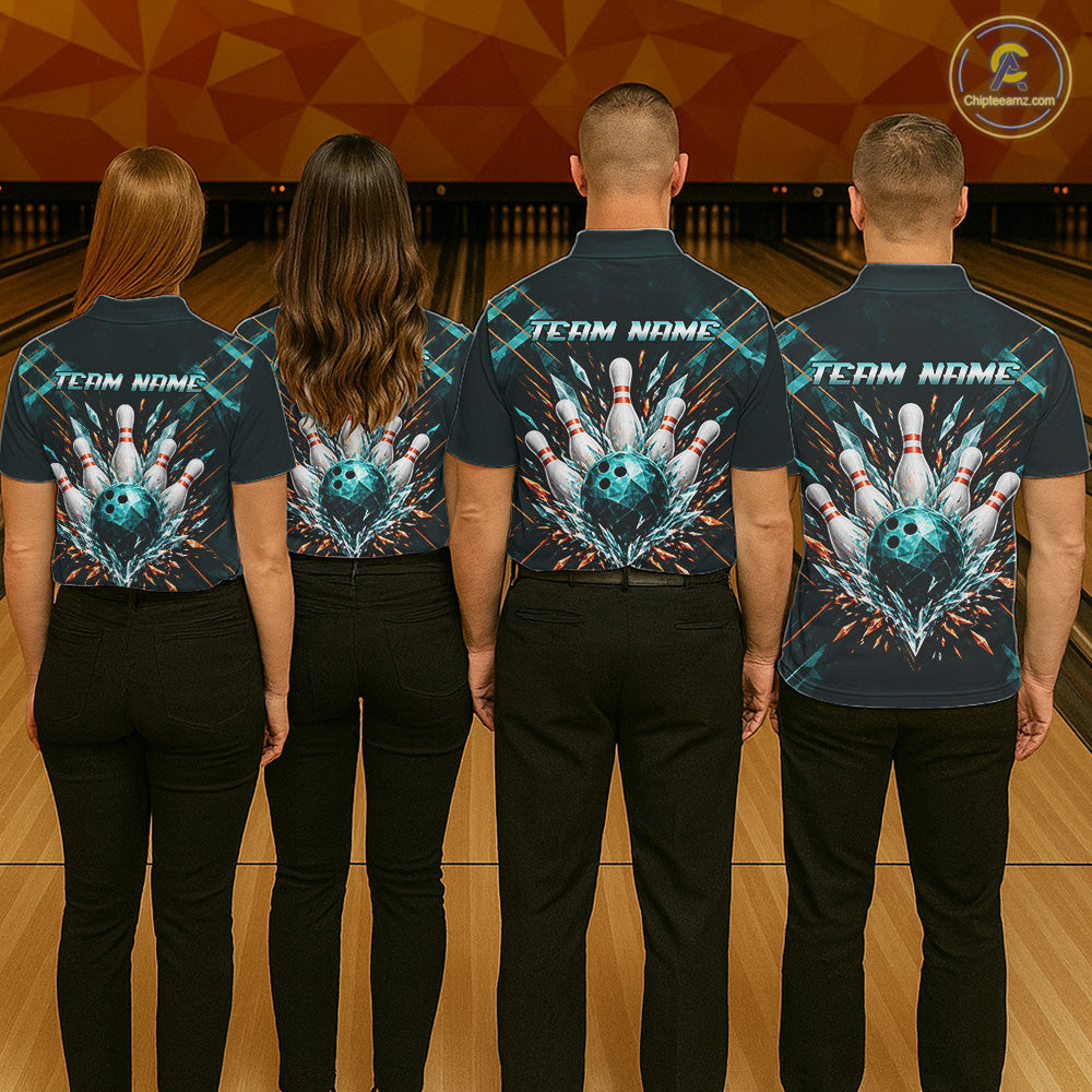 Personalized Geometric Crystal Tournament Polo Team Bowling Shirt, Bowling Shirt For Men NHT1600