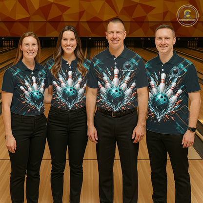 Personalized Geometric Crystal Tournament Polo Team Bowling Shirt, Bowling Shirt For Women NHT1600