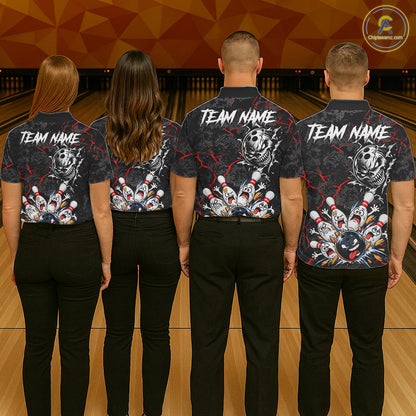 Angry Bowling Ball Skull Polo Shirt For Men Custom Red Black Team Tournament Jersey NHT1771