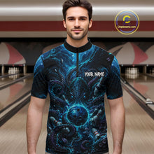 Load image into Gallery viewer, Custom Blue Kraken Bowling Jersey For Men Bowling Team Shirts Bowling League Polo &amp; 1/4 Zip NHT1149
