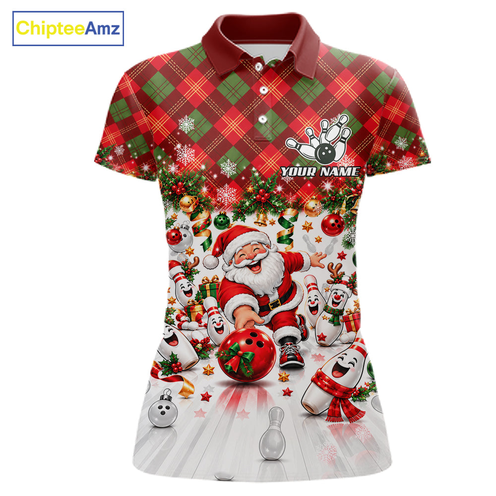 Merry Christmas Santa Women Bowling Polo Shirt Custom Snowman Pins League Match Apparel NHT1776
