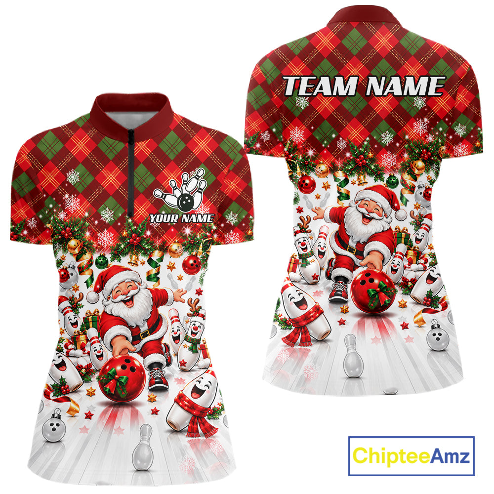 Merry Christmas Santa Women Bowling Polo Shirt Custom Snowman Pins League Match Apparel NHT1776