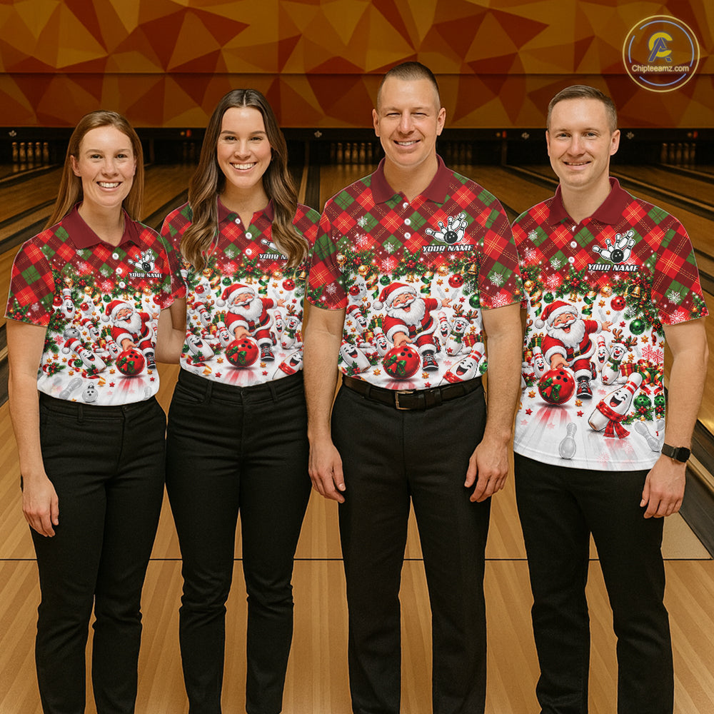 Merry Christmas Santa Women Bowling Polo Shirt Custom Snowman Pins League Match Apparel NHT1776