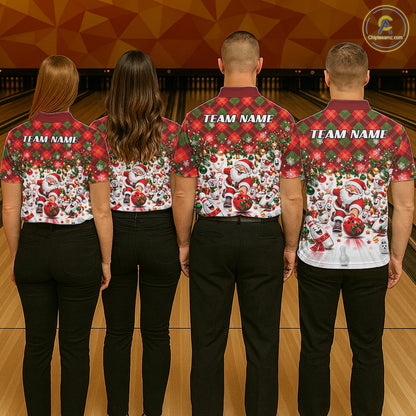 Merry Christmas Santa Women Bowling Polo Shirt Custom Snowman Pins League Match Apparel NHT1776