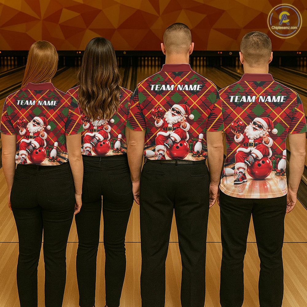 Merry Christmas Santa Women Bowling Polo Shirt Custom Red Green Tartan League Match Apparel NHT1777