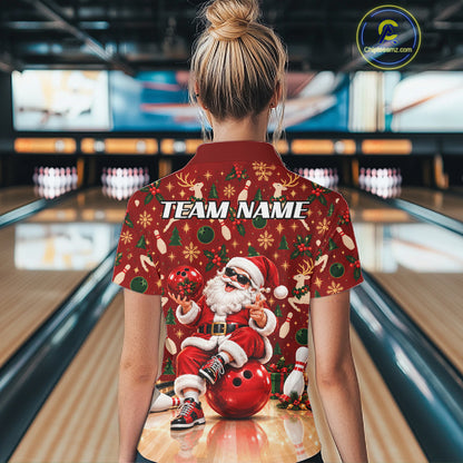 Merry Christmas Santa Women Bowling Polo Shirt Custom Reindeer Snowflake League Match Apparel NHT1778