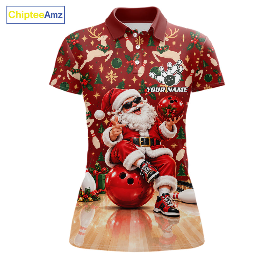 Merry Christmas Santa Women Bowling Polo Shirt Custom Reindeer Snowflake League Match Apparel NHT1778