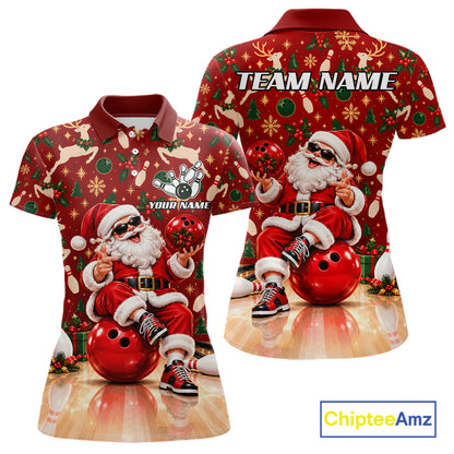 Merry Christmas Santa Women Bowling Polo Shirt Custom Reindeer Snowflake League Match Apparel NHT1778