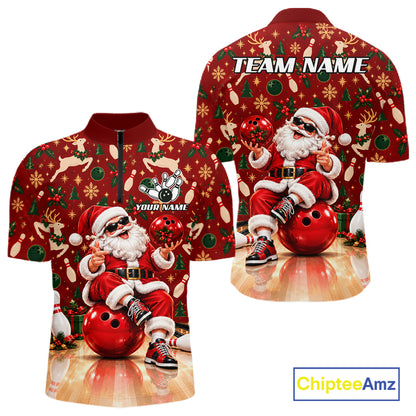 Merry Christmas Santa Men Bowling Polo Shirt Custom Reindeer Snowflake League Match Apparel NHT1778