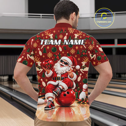 Merry Christmas Santa Men Bowling Polo Shirt Custom Reindeer Snowflake League Match Apparel NHT1778