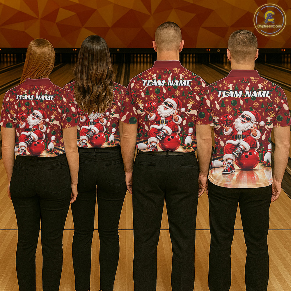 Merry Christmas Santa Men Bowling Polo Shirt Custom Reindeer Snowflake League Match Apparel NHT1778