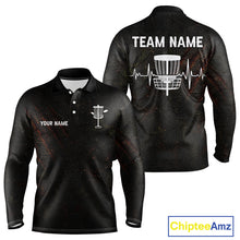 Load image into Gallery viewer, Black Flame Disc Golf Mens Polo Shirts Custom Name Disc Golf Polo Shirts Black Athletic Style NHT834