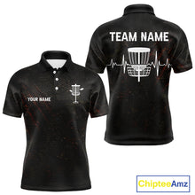 Load image into Gallery viewer, Black Flame Disc Golf Mens Polo Shirts Custom Name Disc Golf Polo Shirts Black Athletic Style NHT834